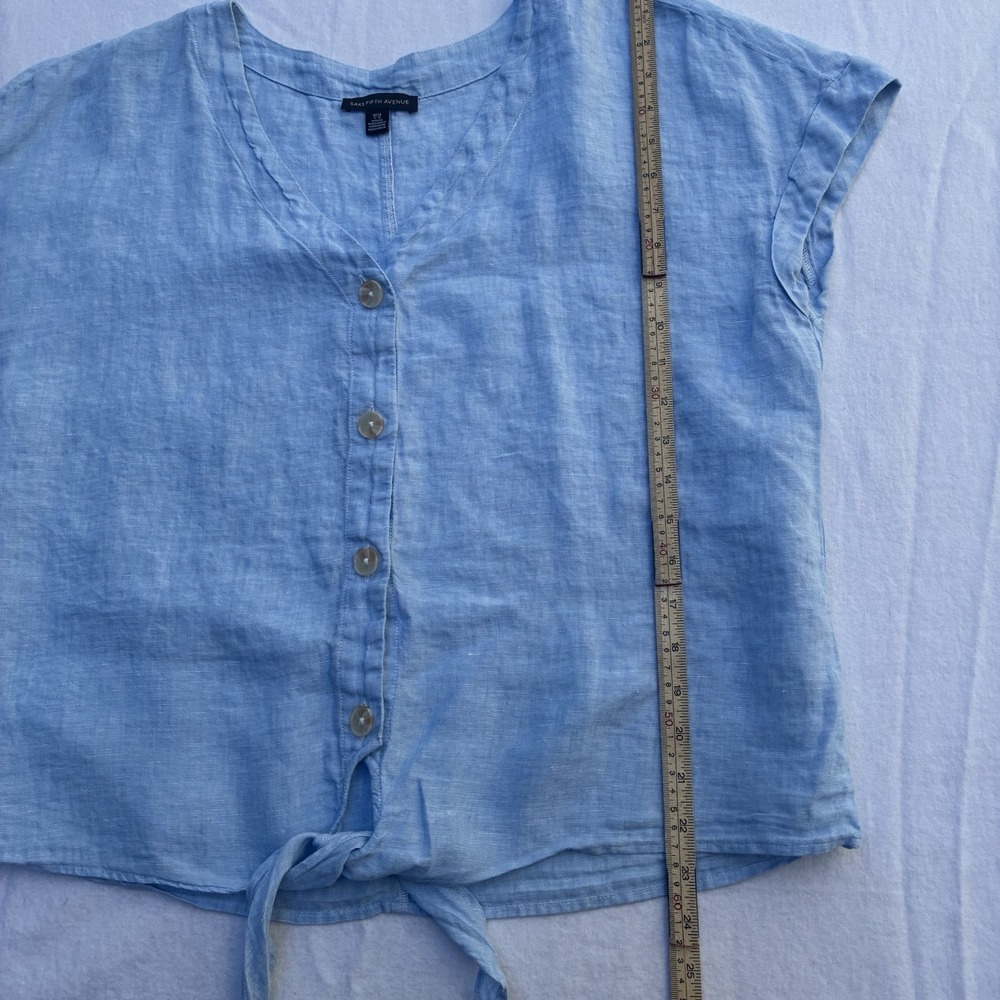 Saks 5th Avenue 100% Linen Top Button Front Short Sleeve Womens Large Light Blue - Picture 5 of 6